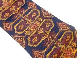 手織り真綿紬抽象模様織出し名古屋帯